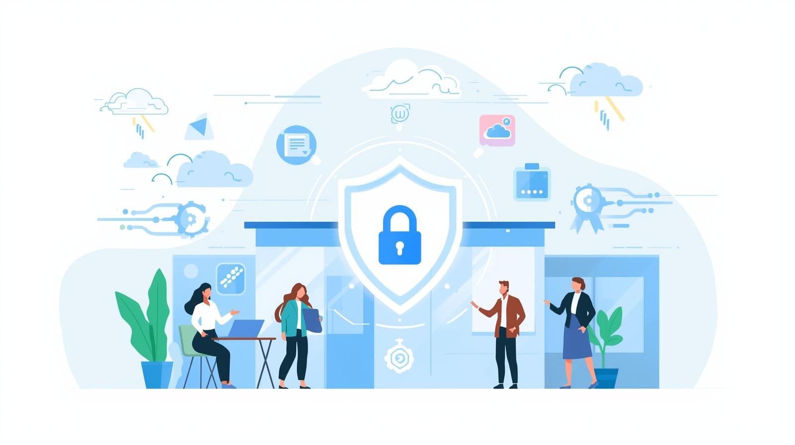 Conceptual visualization of disaster recovery planning with AI-powered protection shields and data backup systems
