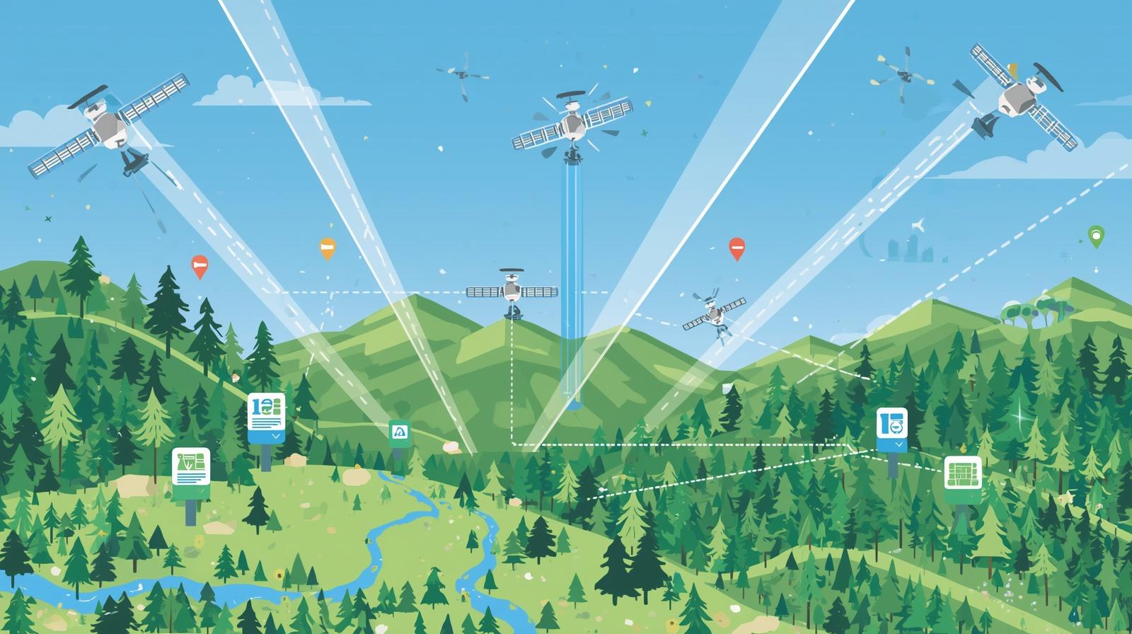 Satellite imagery and mapping tools used by a conservation land trust to monitor protected properties
