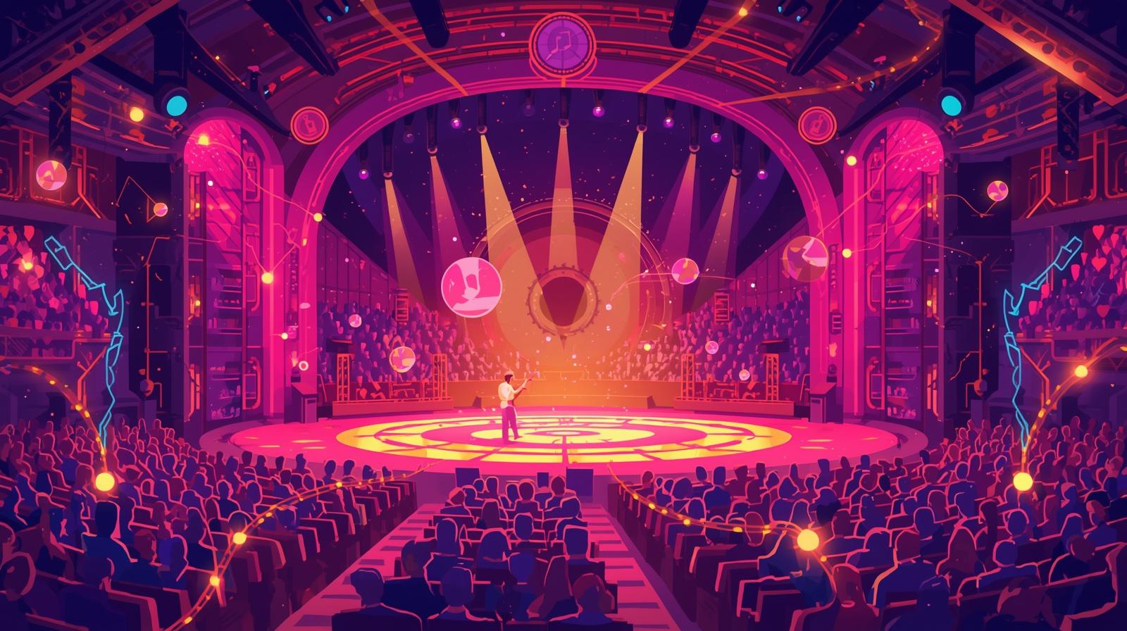 A performing arts venue with stage lighting, representing AI tools for arts nonprofit operations
