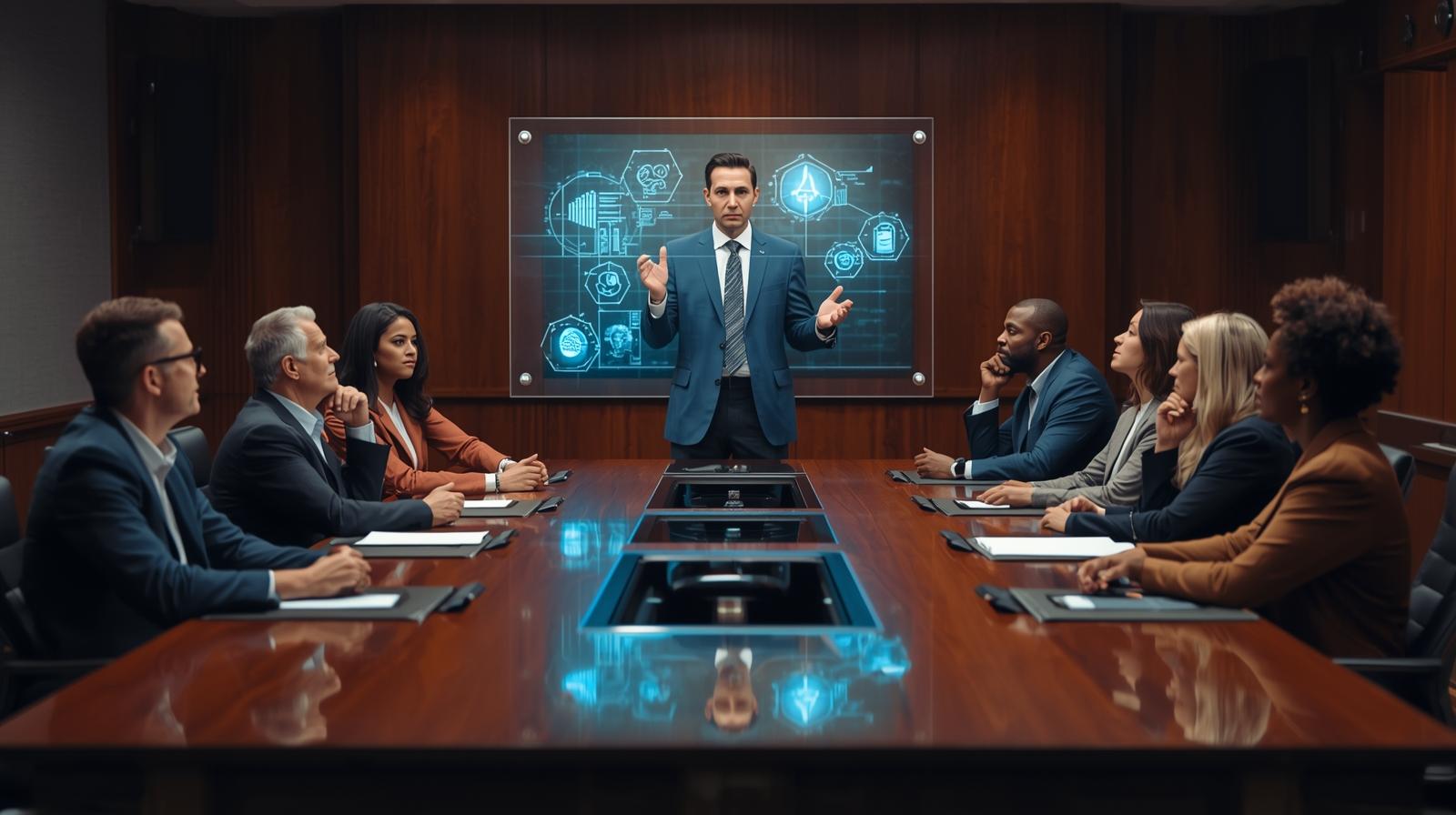 Nonprofit board meeting discussing AI strategy and governance