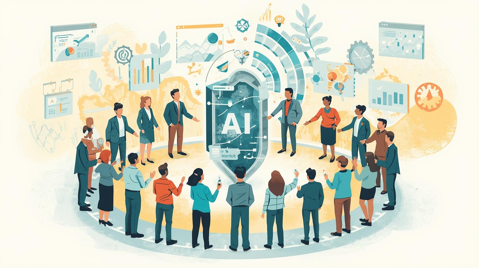 Nonprofit board members reviewing AI ethics framework documents