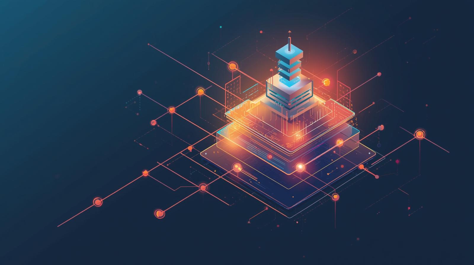 Integrated AI technology stack visualization showing connected systems and data flow