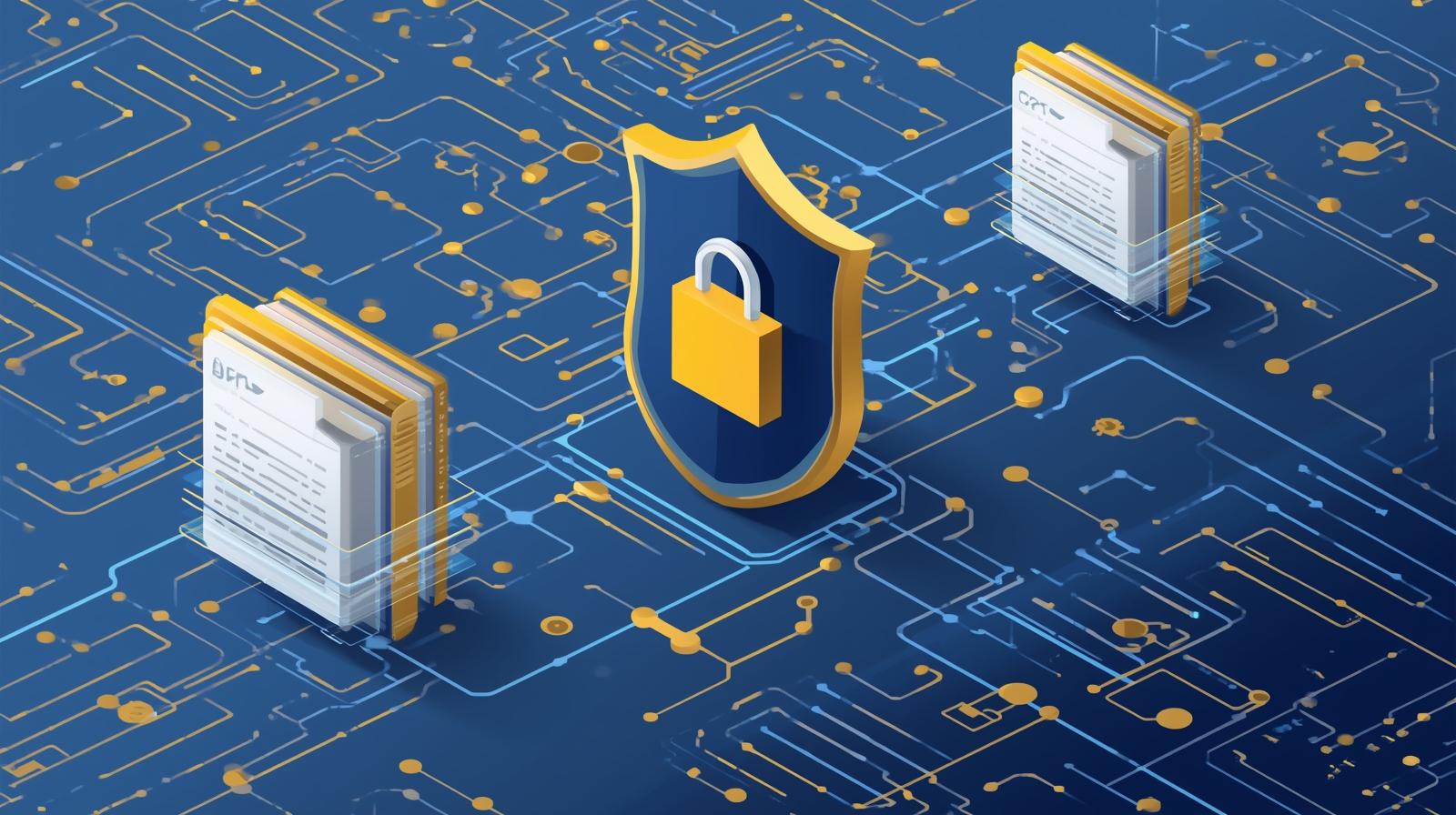 Abstract visualization of data security and protection in AI systems