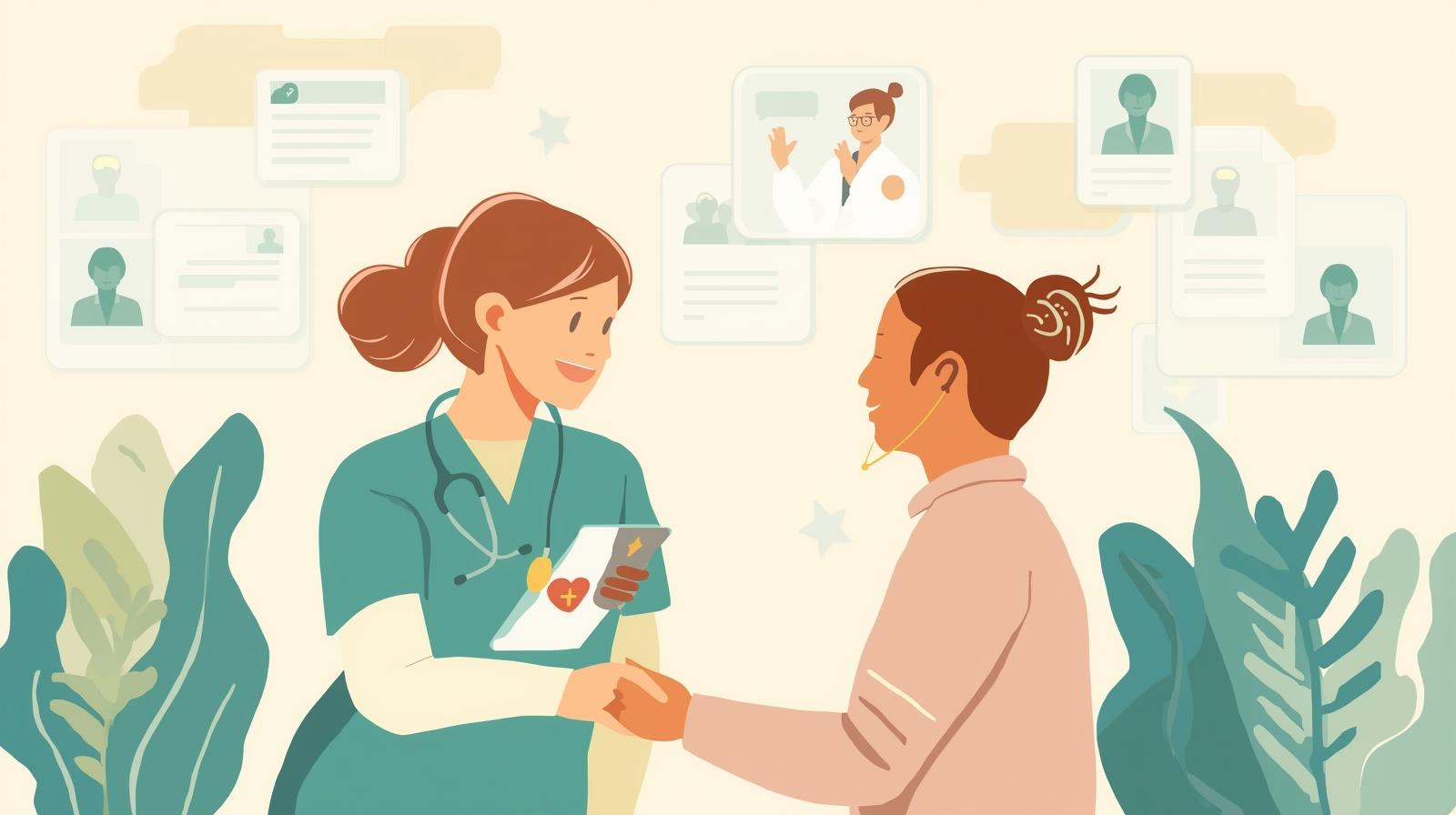 Healthcare workers using AI for patient documentation and care coordination in nonprofit settings