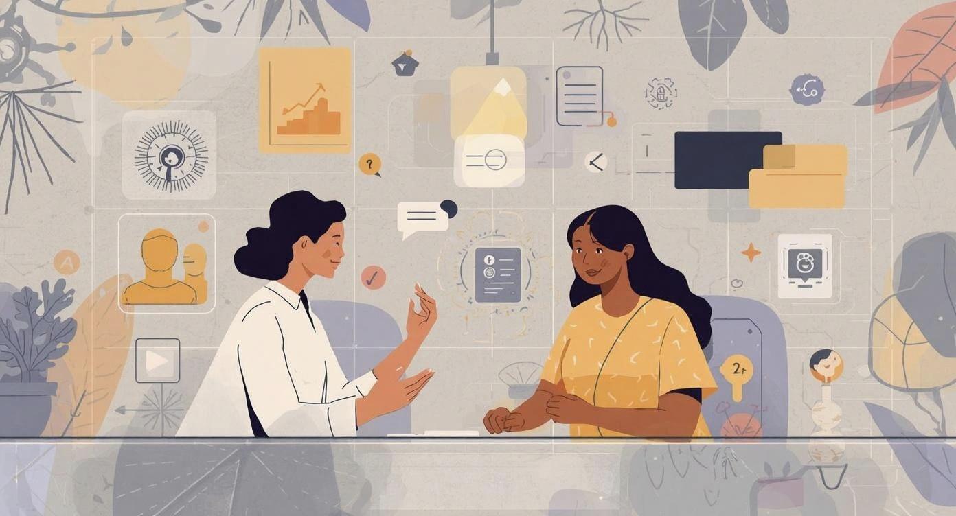 Nonprofit team discussing ethical AI implementation for vulnerable population services