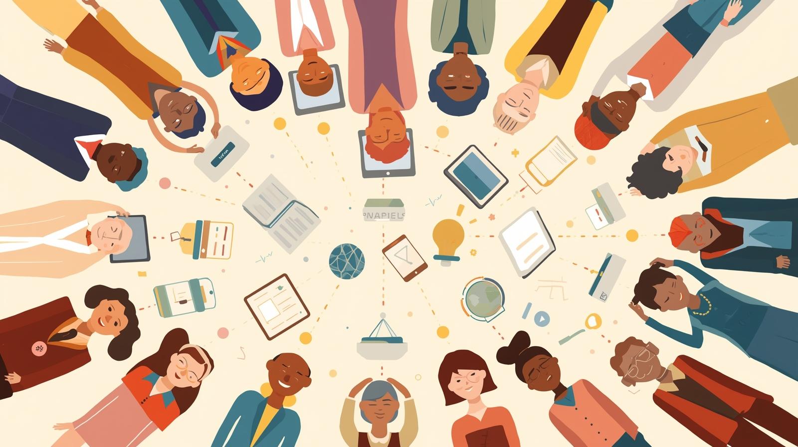 Multigenerational nonprofit team learning AI tools together